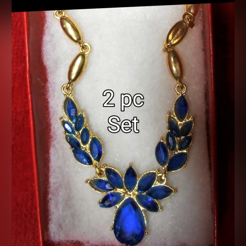 Royal Blue Zircon New Necklace & Earring Set